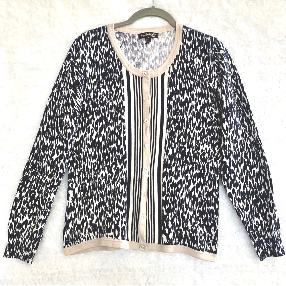 Top Knits Leopard Print & Striped Cardigan